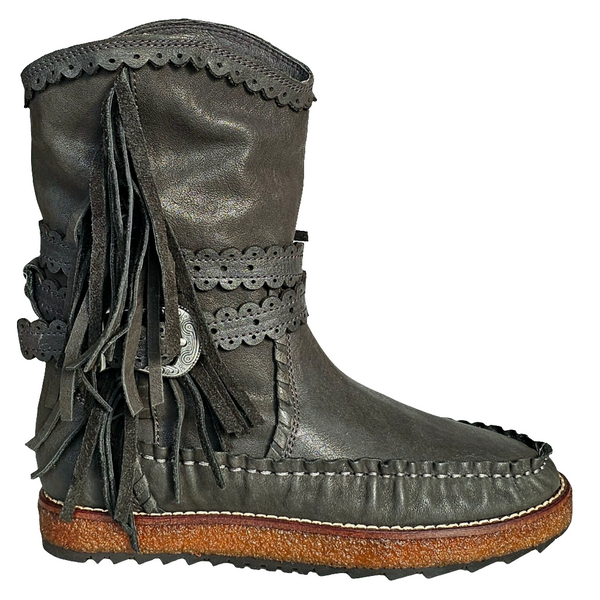 Ghete dama din piele naturala, gri, model tubular, cu franjuri, Colectia Toamna Iarna 2024, inaltime gheata 22 cm