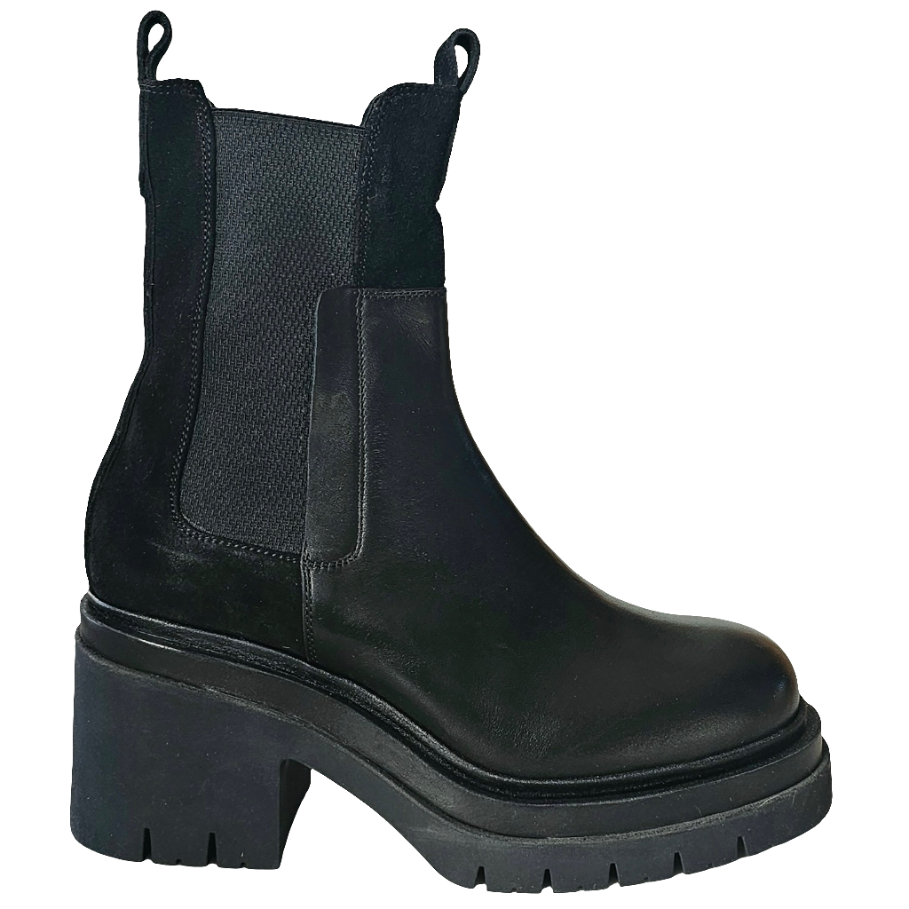 Botine dama din piele naturala si intoarsa, Negru-Spaziomoda, 35 Kiss Nero, inaltime toc 9.5 cm, made in Italy.