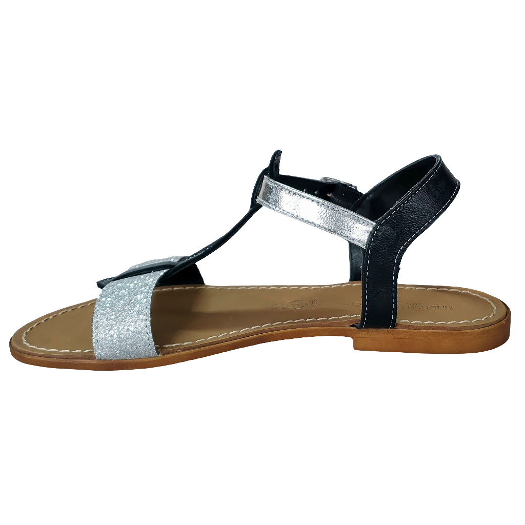 Papuci dama din piele naturala Negru-Andrea Pierago, Art 3107 Positano Nero, deschisi pe lateral, cu detaliu argintiu.