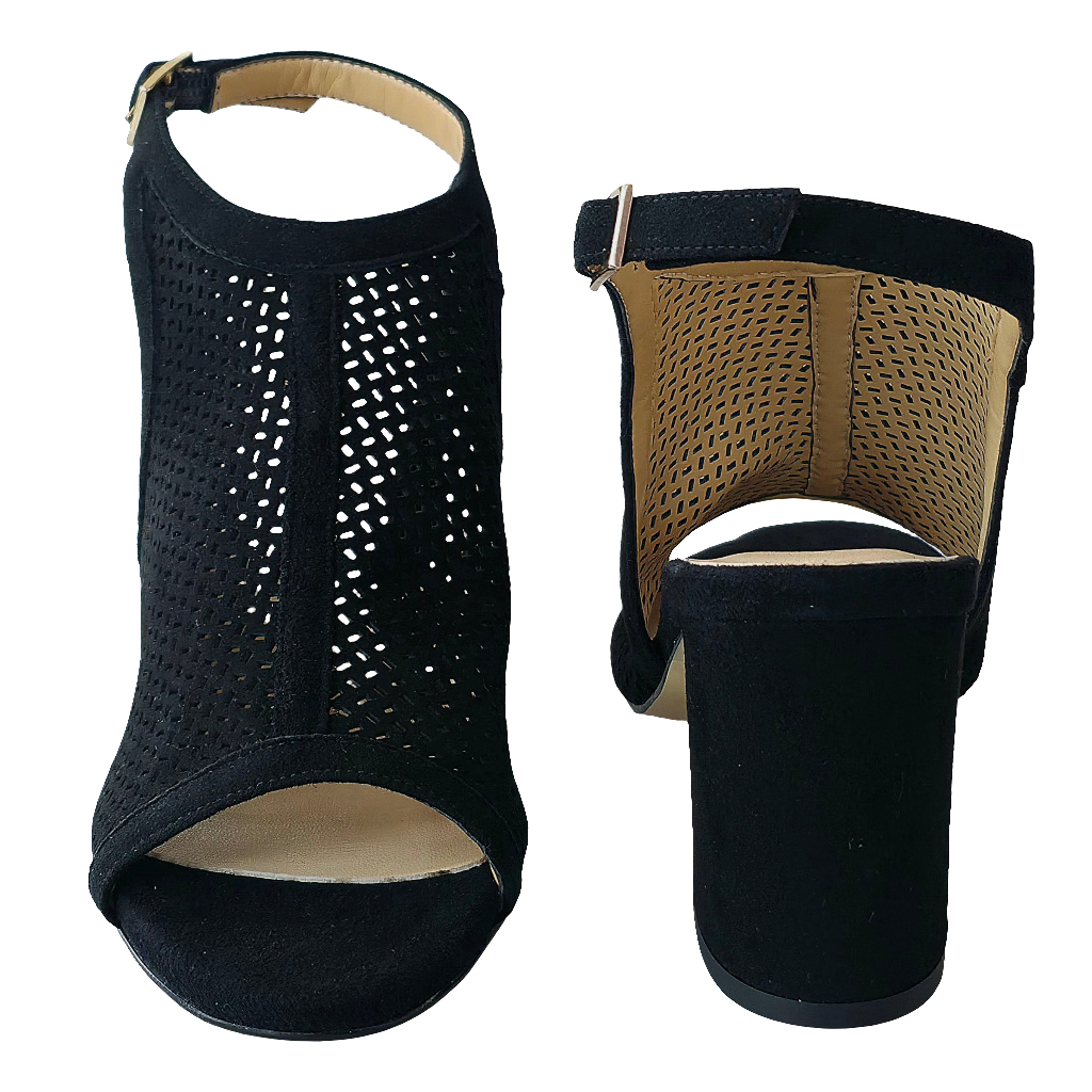 Sandale dama piele naturala intoarsa, Negru-Altramarea, toc de 8.5 cm, Colectia Vara 2025, Made in Italy.