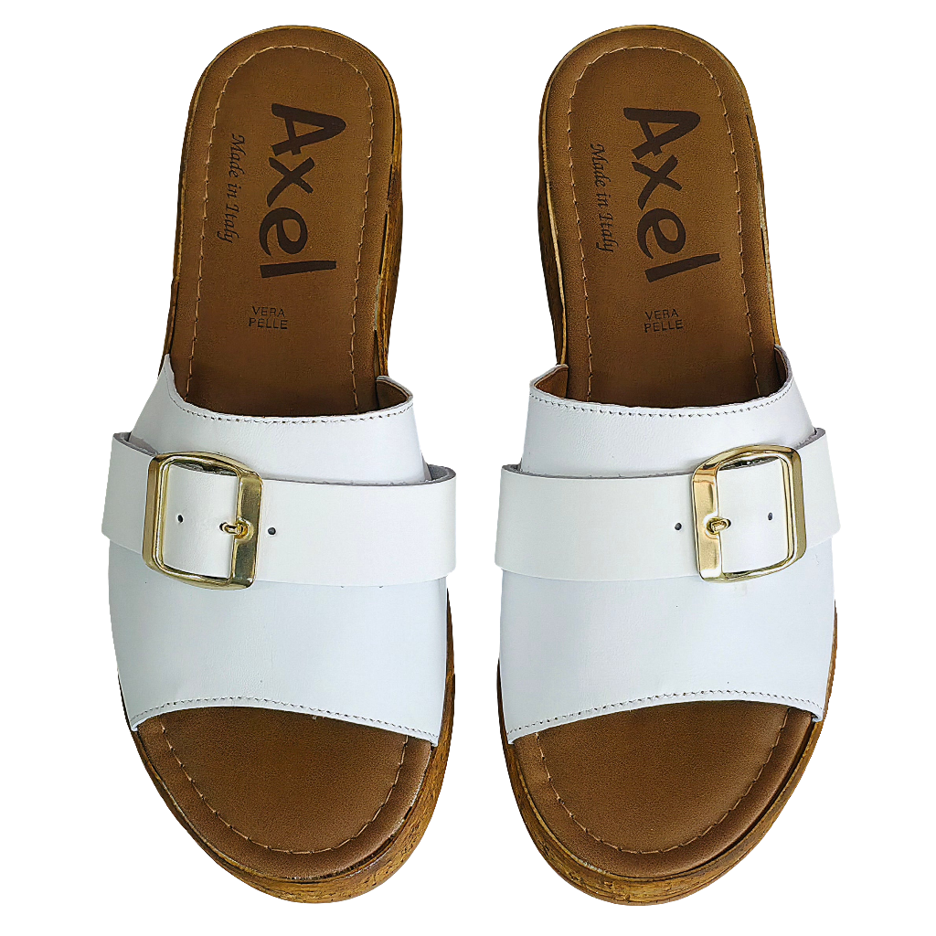 Papuci dama din piele naturala, alb cu catarama, platforma de 5.5 cm, colectia Vara 2025, made in Italy.