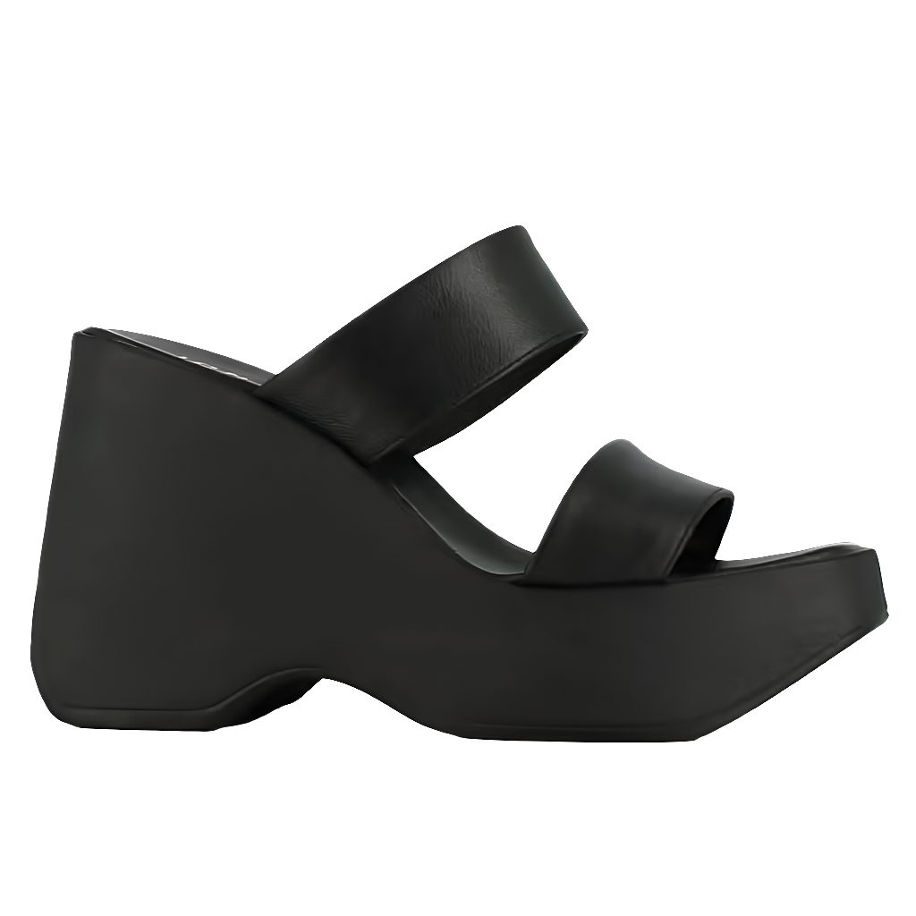 Sandale dama din piele naturala, negru, cu talpa usoara si platforma inalta, Colectia Vara 2025, IT-PLX016.