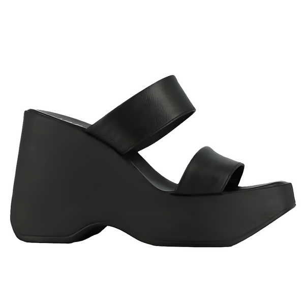 Sandale dama din piele naturala, negru, cu talpa usoara si platforma inalta, Colectia Vara 2025, IT-PLX016.