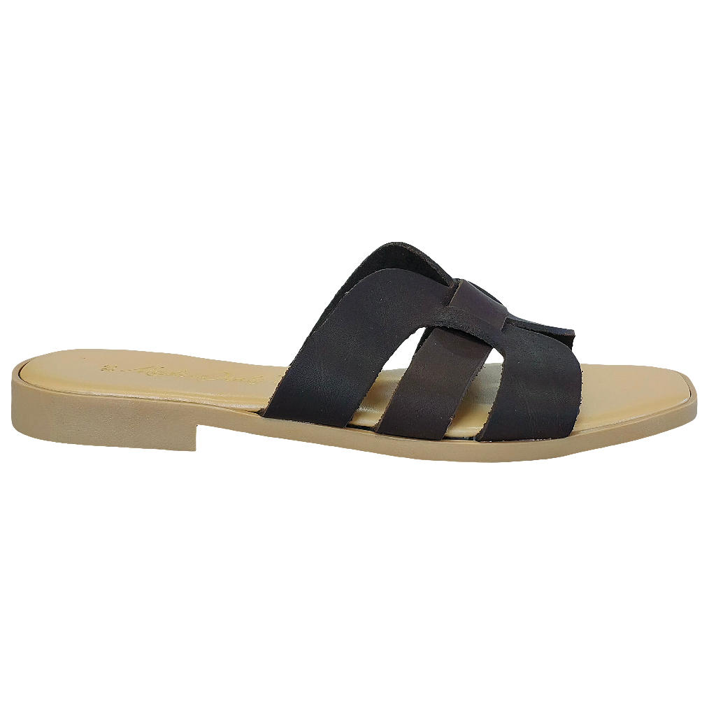 Papuci dama piele naturala maro, stil elegant, Made in Italy, Colectia Vara 2025, confortabili pentru sezonul cald.