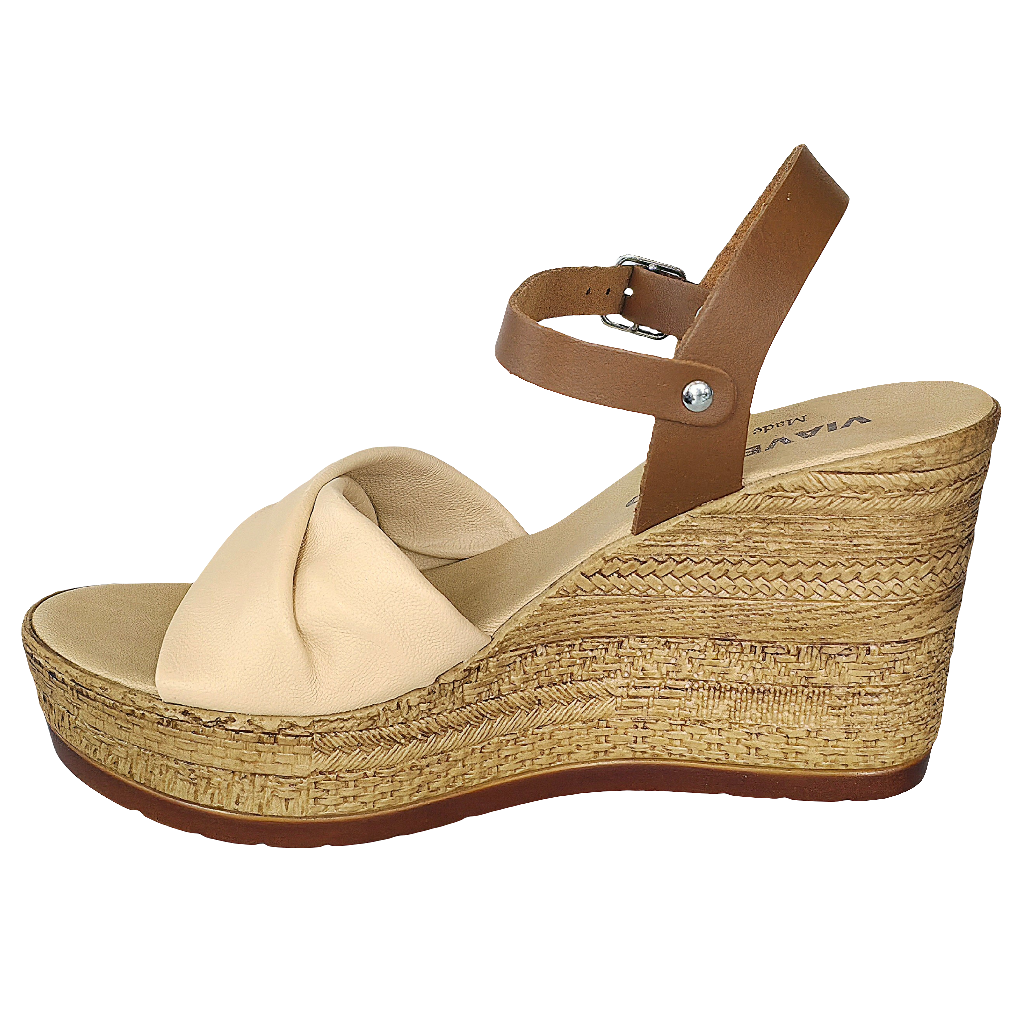 Sandale dama din piele naturala, maro/crem, platforma de 9,5 cm, colectia Vara 2025, fabricat in Italia.