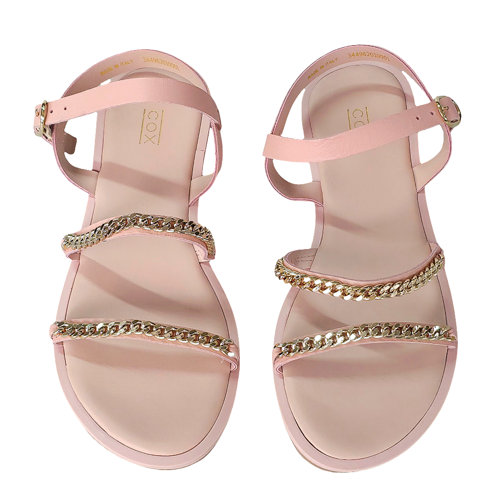 Papuci dama din piele naturala, roz prafuit, cu talpa joasa si aurii, made in Italy, colectia Vara 2025.