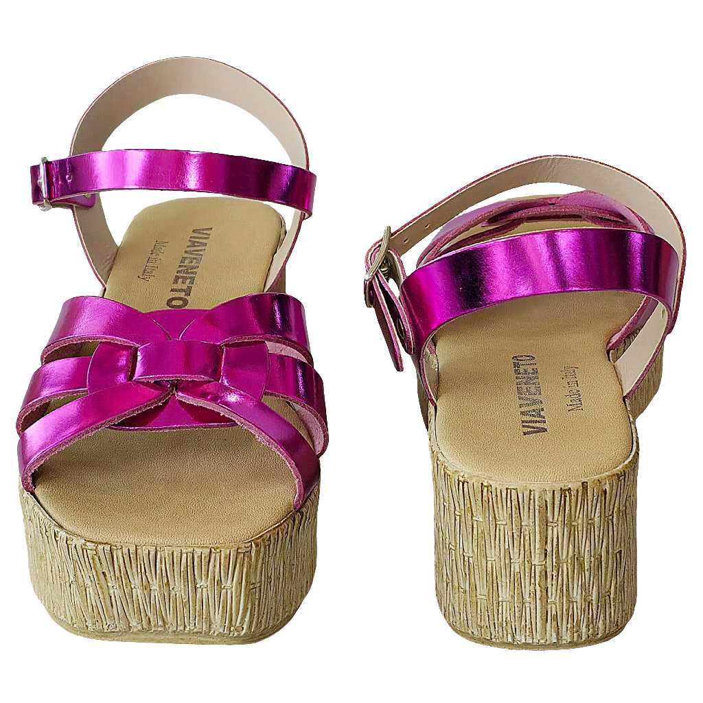 Sandale dama din piele naturala, fucsia, Made in Italy, talpa ecologica, colectia Vara 2025, stil elegant.