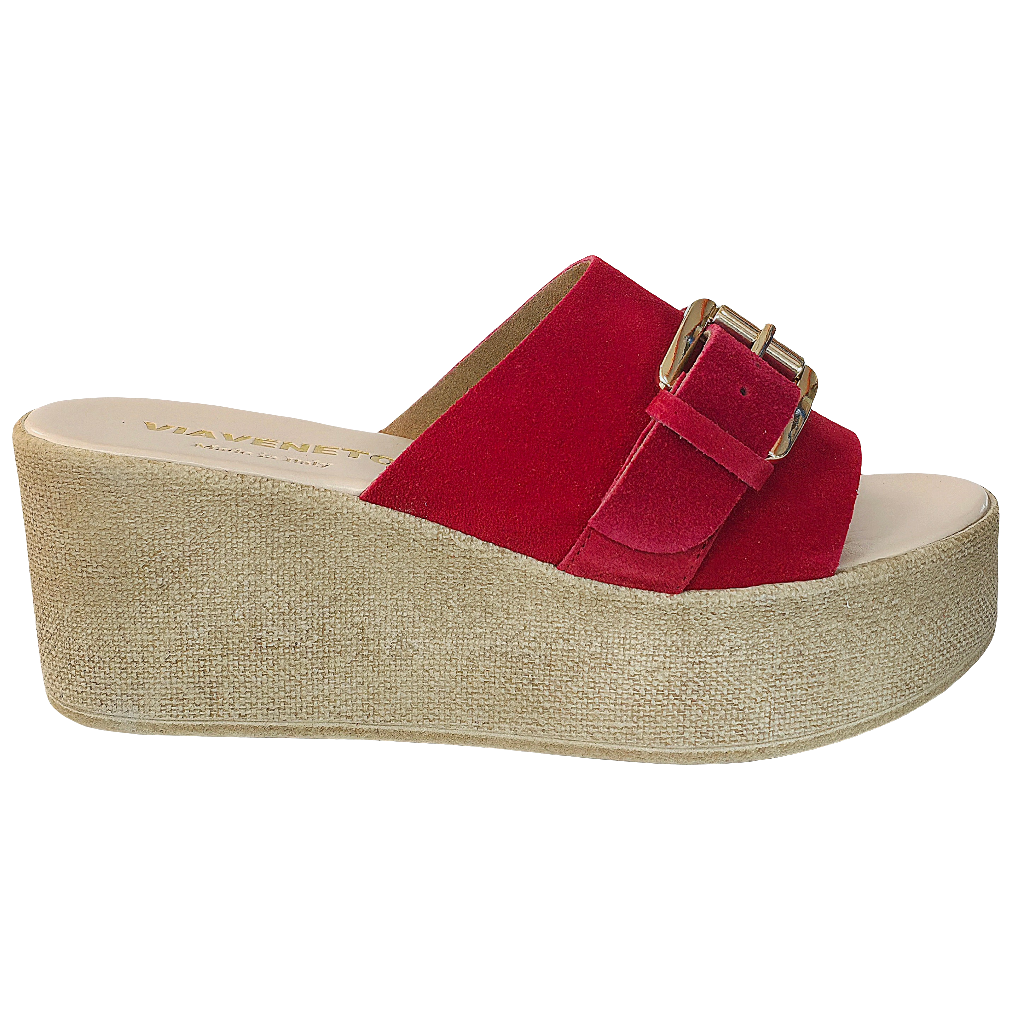 Papuci dama din piele naturala intoarsa rosii cu talpa ecologica, model Claudia Rosso, colectia Vara 2025, Made in Italy.