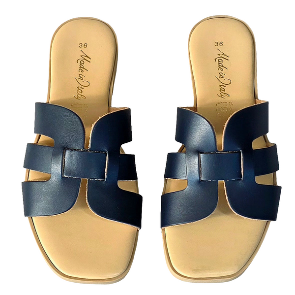 Papuci dama bleumarin din piele naturala, Made in Italy, model Valentina Blu-R13, confortabili si eleganti, colectia Vara 2025.