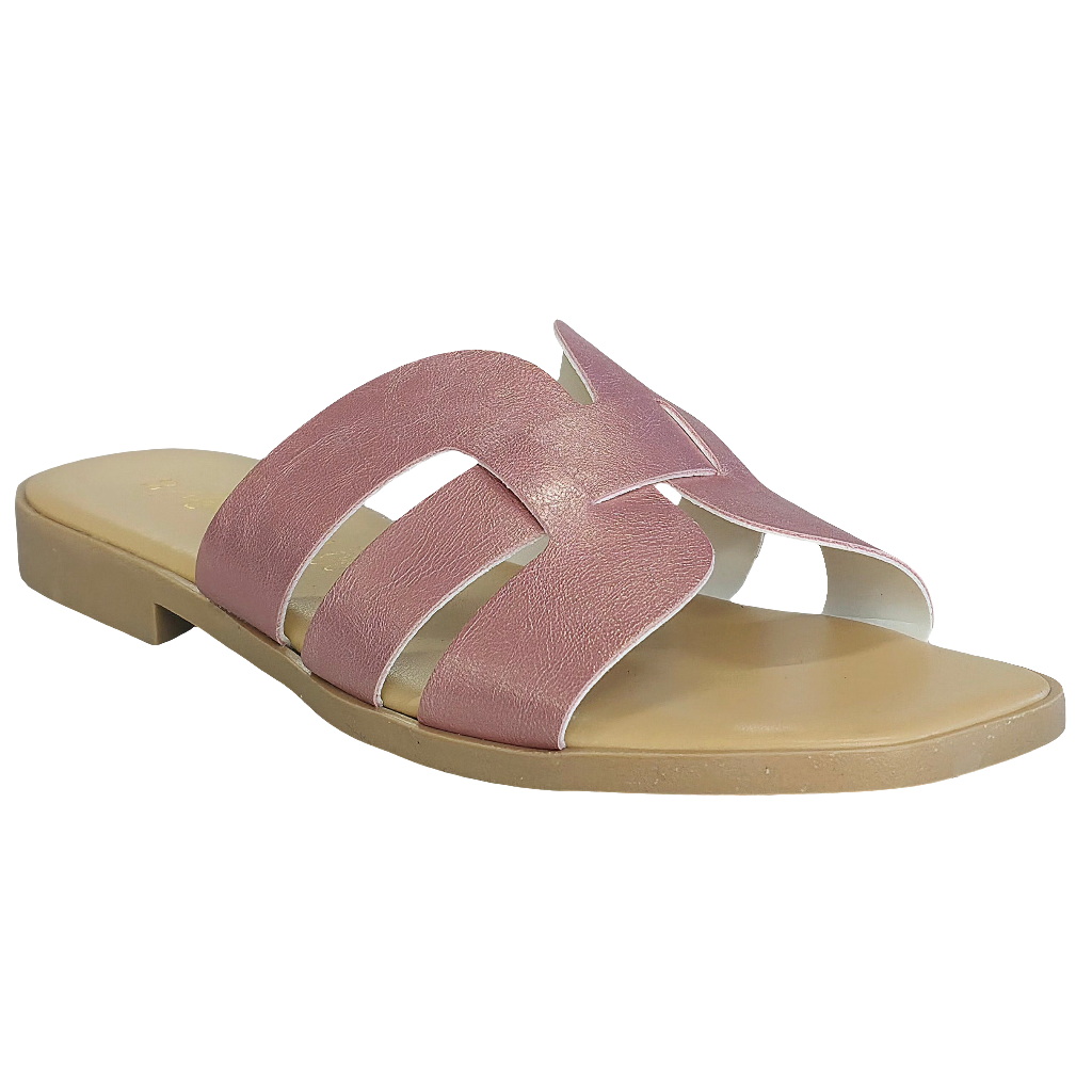 Papuci dama din piele naturala roz, Made in Italy, Valentina Rosa-R14, design modern pentru vara 2025.