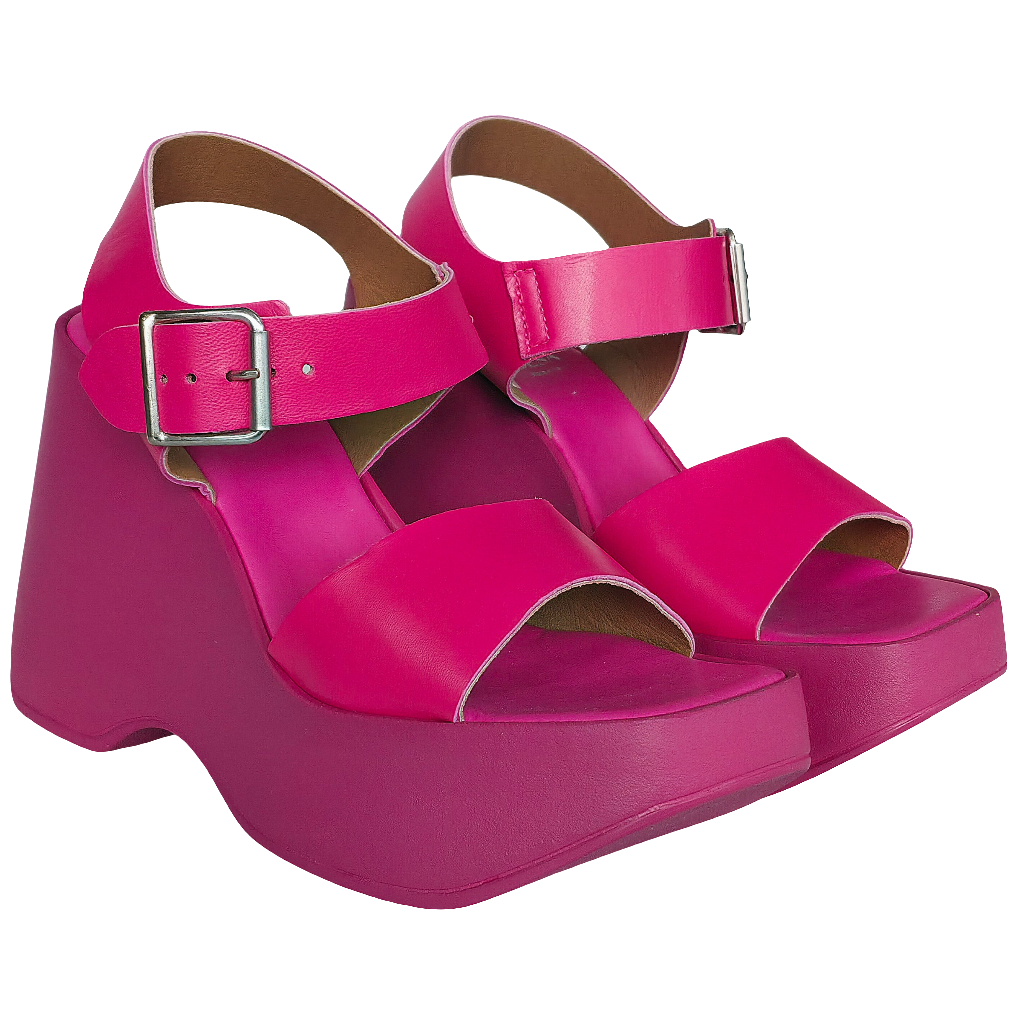 Sandale dama din piele naturala Fuxia, platforma de 11 cm, colectia Vara 2025, stil italian.