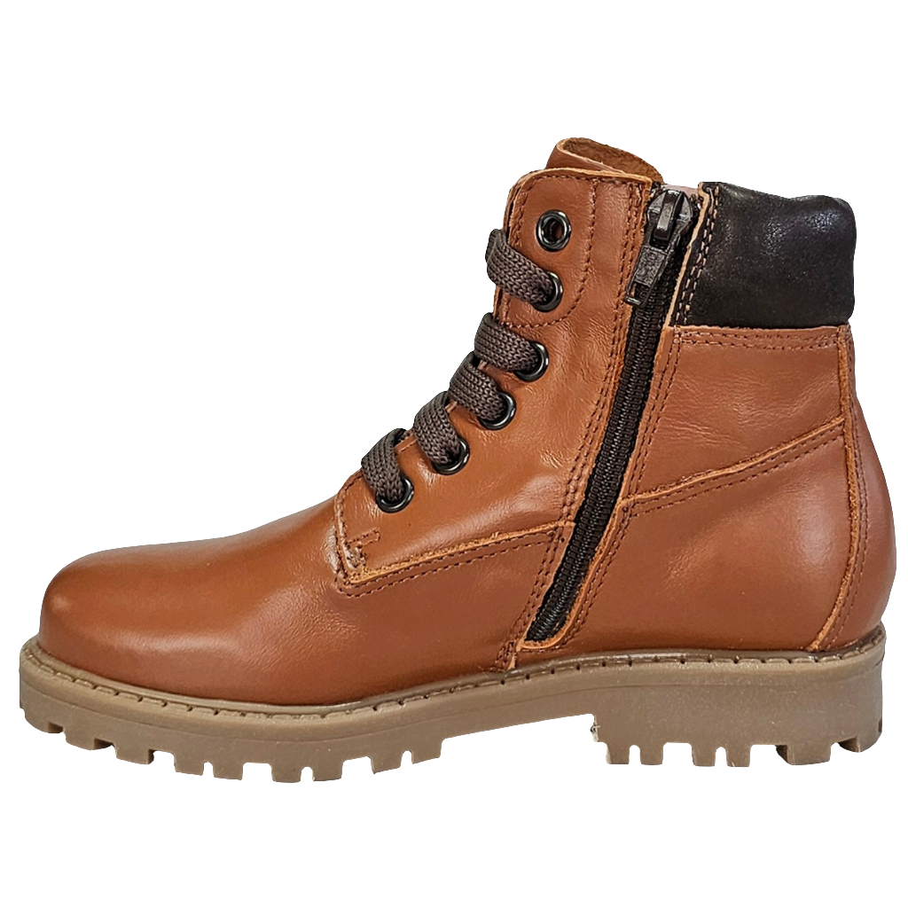 Ghete copii din piele naturala camel, model unisex, din colectia toamna 2024, inaltime gheata 10 cm.