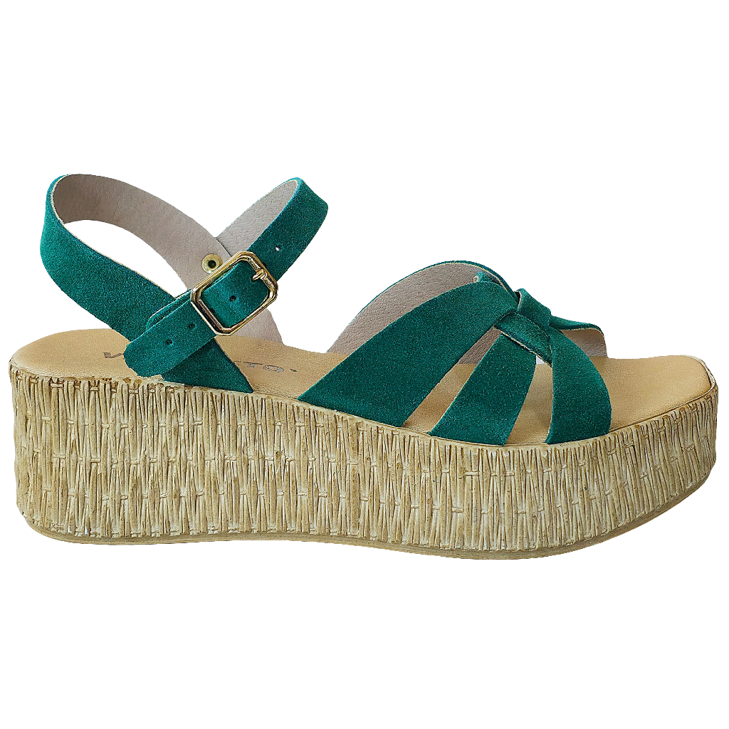 Sandale dama din piele naturala intoarsa verde, platforma inalta, Made in Italy, colectia Vara 2025