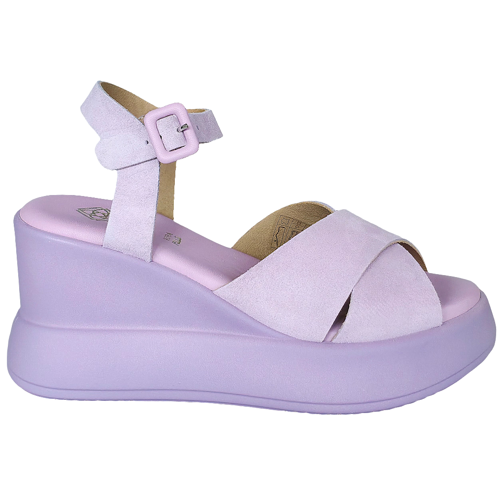 Sandale dama din piele naturala intoarsa Lila, cu talpa usoara si brant cu memorie, made in Italy, inaltime 8 cm.