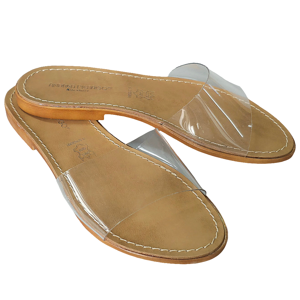 Papuci dama din piele naturala si silicon incolor, confortabili, din colectia Vara 2025, Made in Italy, model Andrea Pierago.