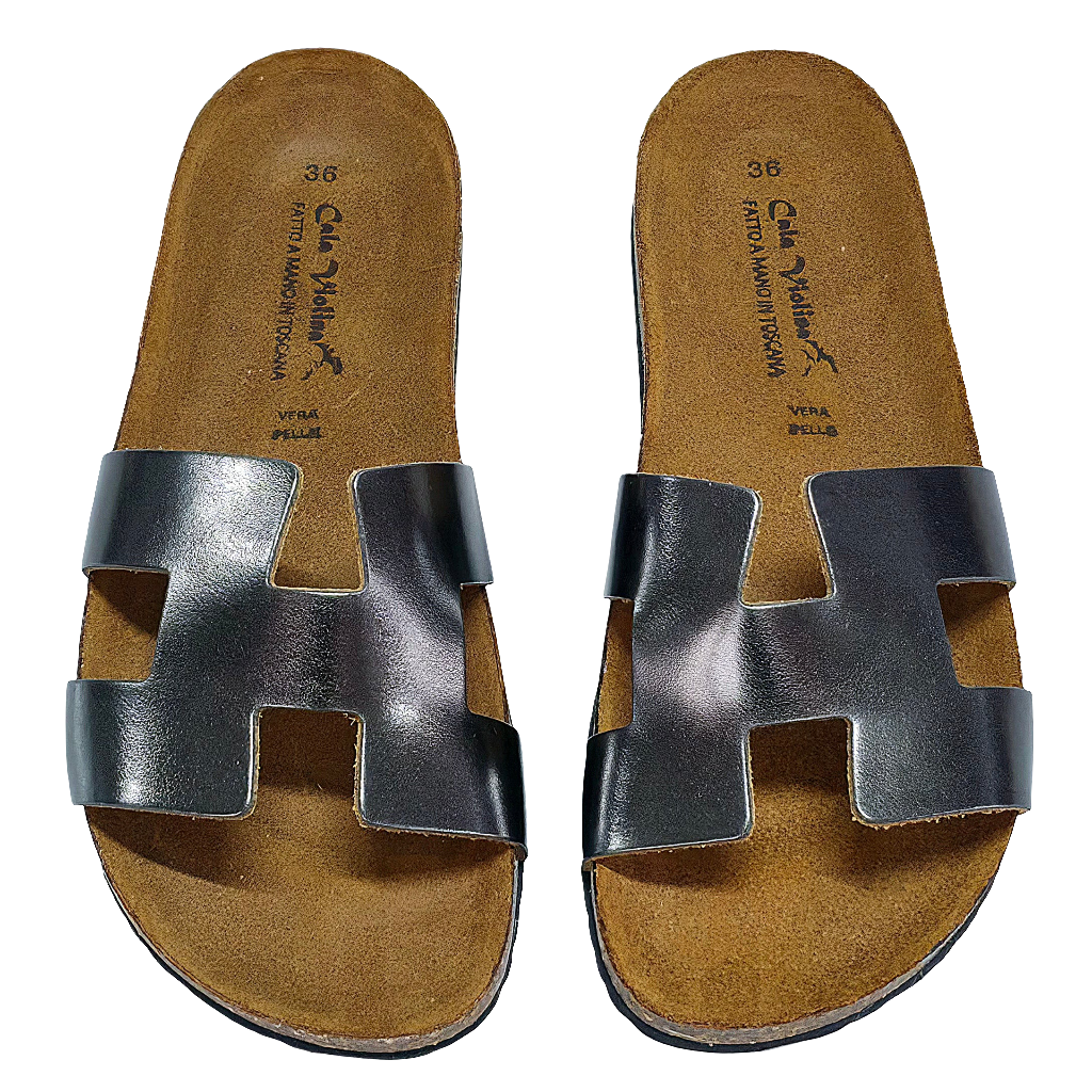 Papuci dama din piele naturala, Metal-Made in Italy, R4, Canna di Fucile - Colectia Vara 2025.