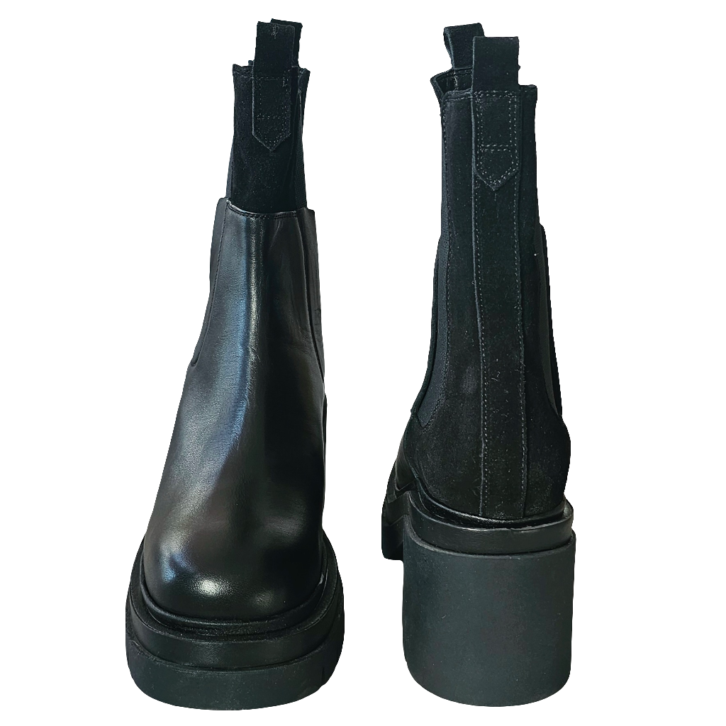 Botine dama din piele naturala si intoarsa, Negru-Spaziomoda, elegante, toc 9.5 cm, Made in Italy, Colectia Iarna 2025.