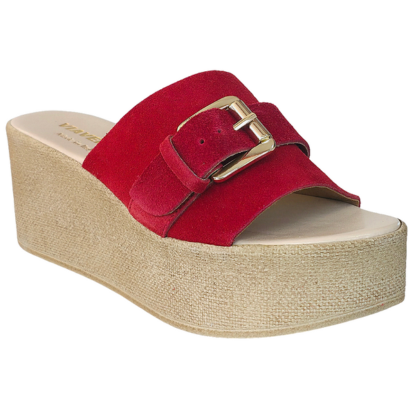 Papuci dama rosii din piele intoarsa, platforma cu inaltime de 6.5 cm, Made in Italy, stil elegant pentru vara 2025.