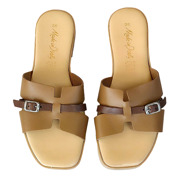 Papuci dama din piele naturala, maro, Made in Italy, Manuela Cuoio M-R13, colectia Vara 2025, confortabili si stilati.