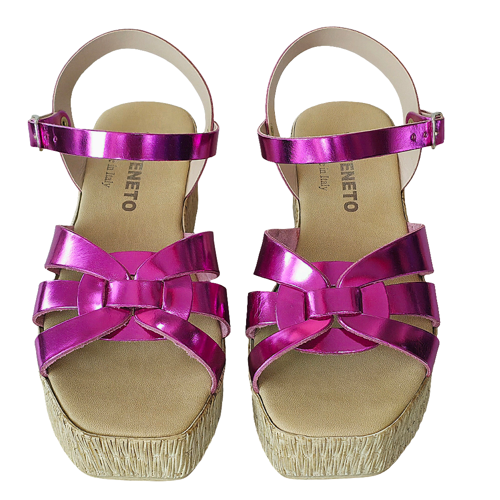 Sandale dama din piele naturala fucsia, made in Italy, colectia Vara 2025, talpa ecologica, inaltime platforma 5.5 cm.