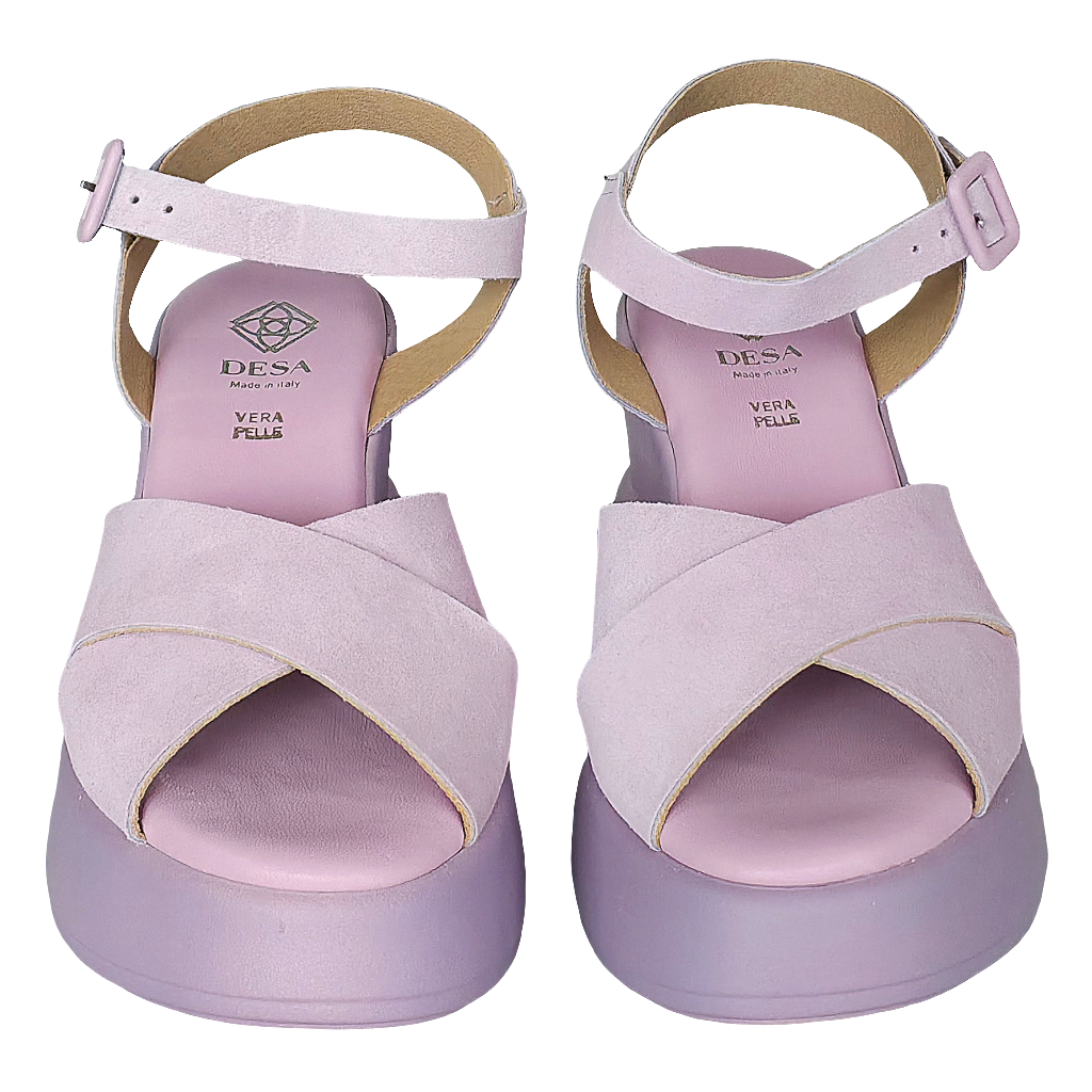 Sandale dama din piele naturala intoarsa, lila cu talpa usoara, inaltime platforma 8 cm, colectia Vara 2025, Made in Italy.