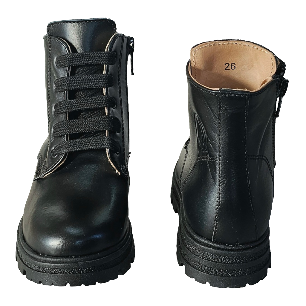 Ghete copii negre din piele naturala, unisex, model insulete, inaltime 10 cm, colectia toamna 2024.