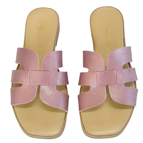 Papuci dama din piele naturala roz, Made in Italy, colectia Vara 2025, confort si stil pentru sezonul cald.