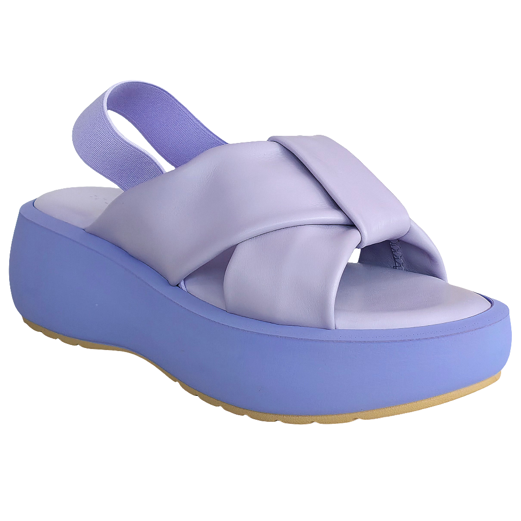 Sandale dama din piele naturala lila, cu platforma de 5 cm, brant cu memorie, din colectia Vara 2025, Made in Italy.