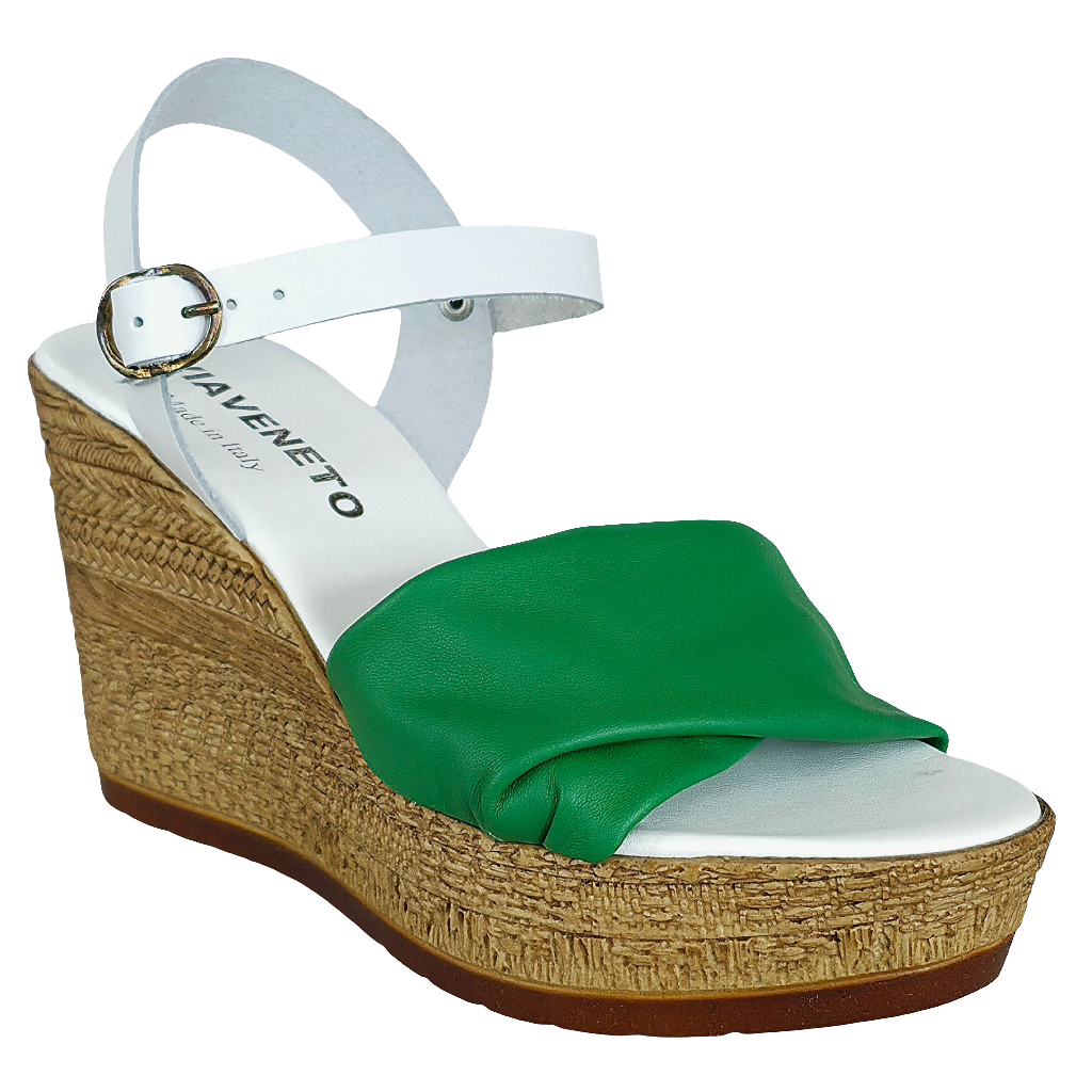 Sandale dama din piele naturala, alb si verde, platforma de 9,5 cm, Made in Italy 🇮🇹, perfect pentru vara! ☀️