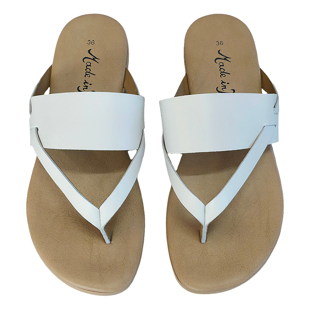 Papuci dama din piele naturala, Alb, Made in Italy, pentru vara 2025, confortabili si stilati, Colectia Art Delphine Bianco-R14.