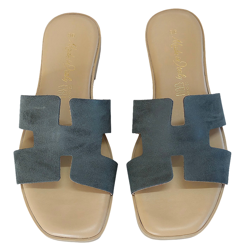 Papuci dama din piele naturala gri, confortabili, Made in Italy, Colectia vara 2024, design elegant.