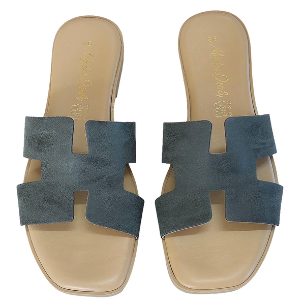 Papuci dama din piele naturala gri, confortabili, Made in Italy, Colectia vara 2024, design elegant.