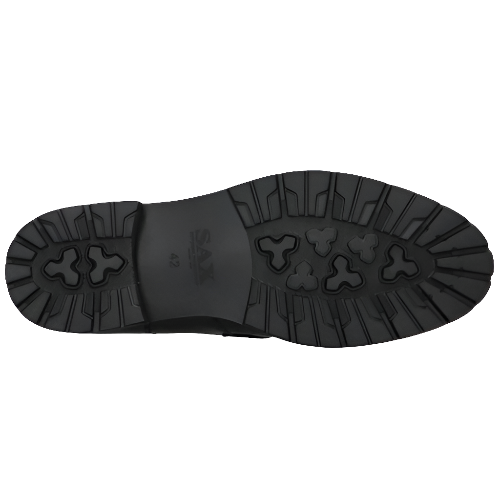 Sole of SAX natural leather men's boots, black, model SAM228730, showcasing durable tread design.