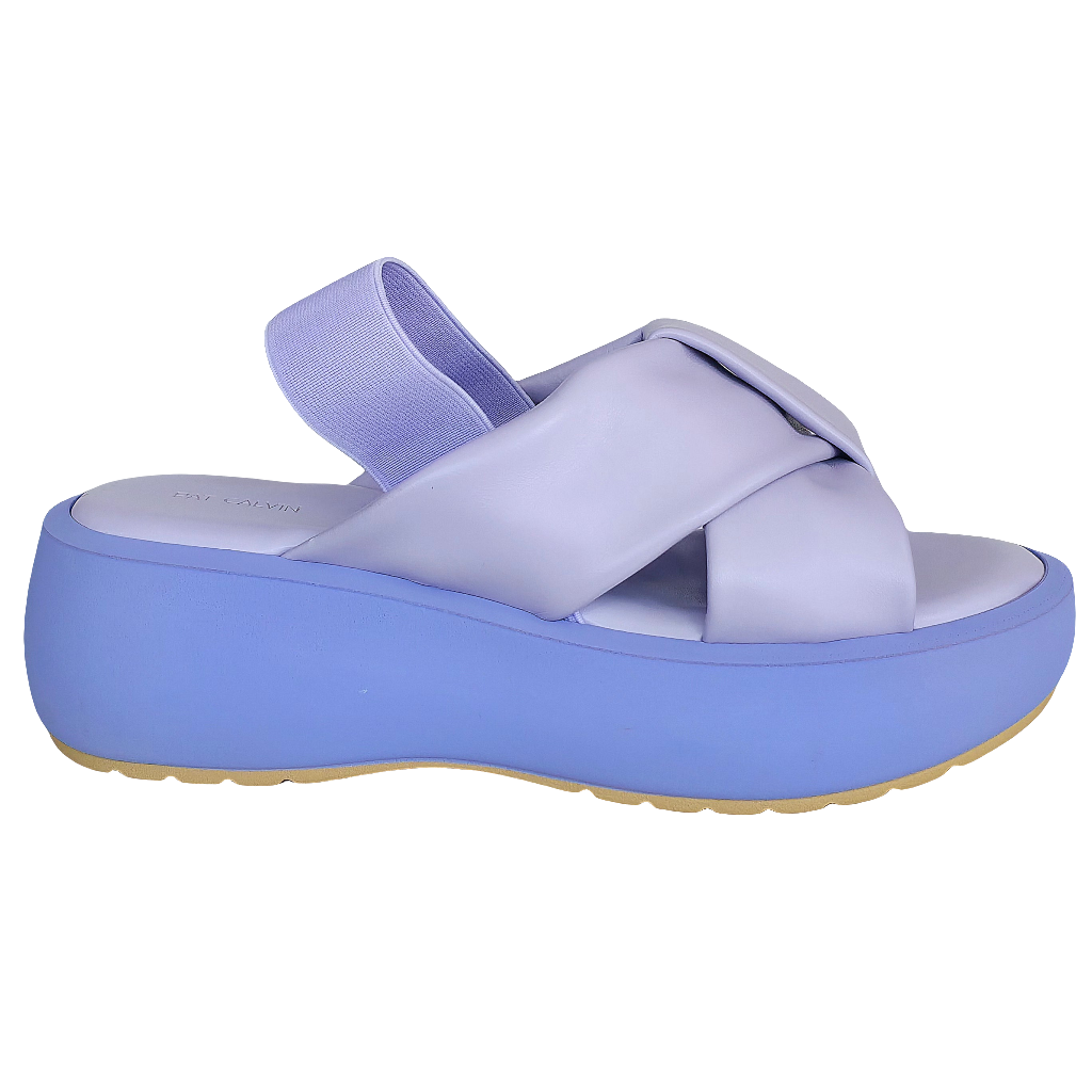 Sandale dama din piele naturala lila-pat Calvin, colectia Vara 2025, talpa usoara cu brant cu memorie, inaltime 5 cm.