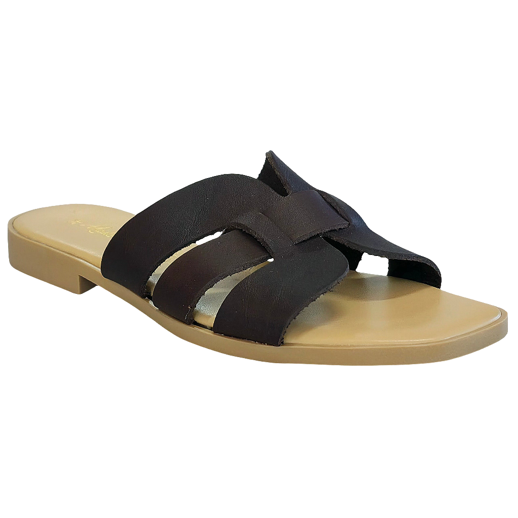 Papuci dama din piele naturala, maro, Made in Italy, colectia Vara 2025, design modern si confortabil.