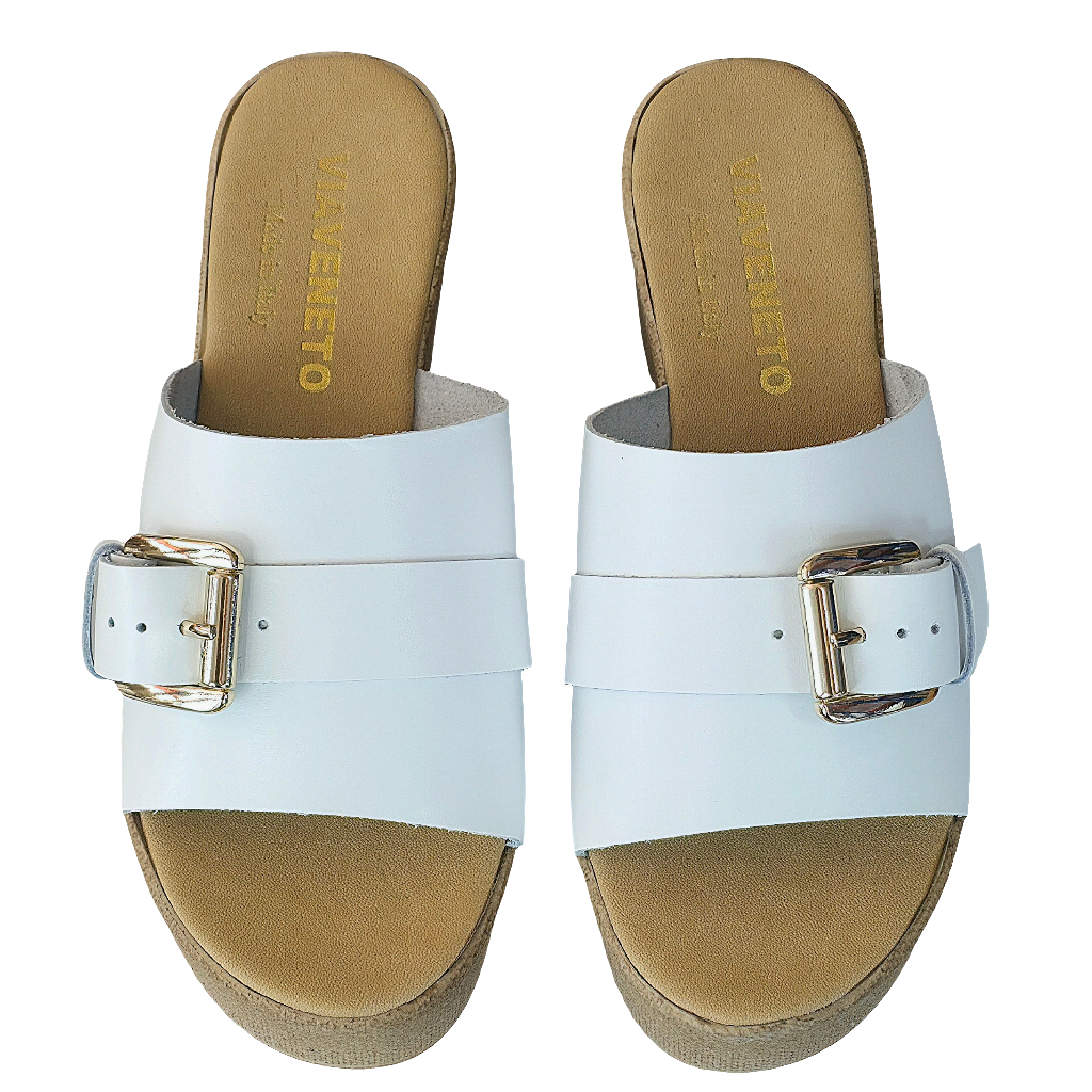 Papuci dama din piele naturala alba, cu platforma, made in Italy, Claudia Bianco, Colectia Vara 2025