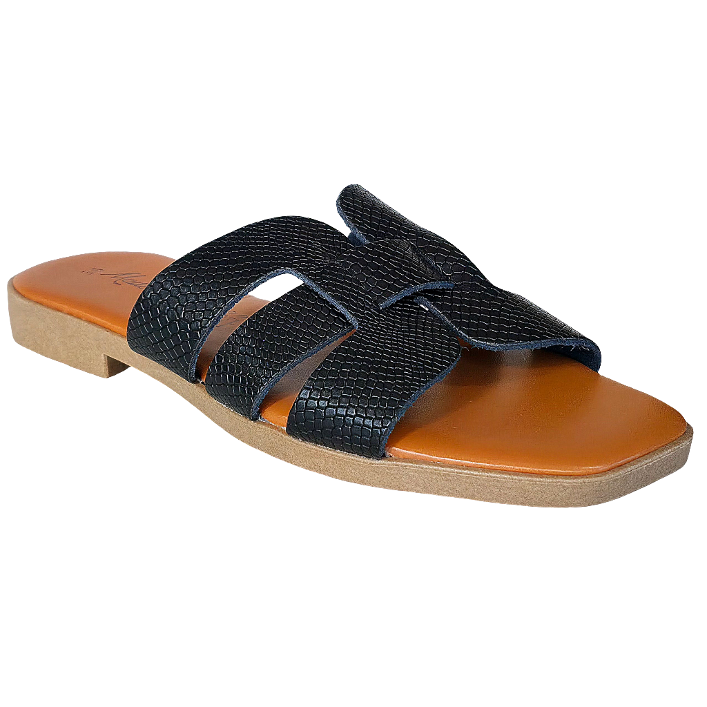 Papuci dama din piele naturala lacuita, Negru, Bellini Valentina Nero, confortabili, stilati, Made in Italy, Colectia Vara 2025.