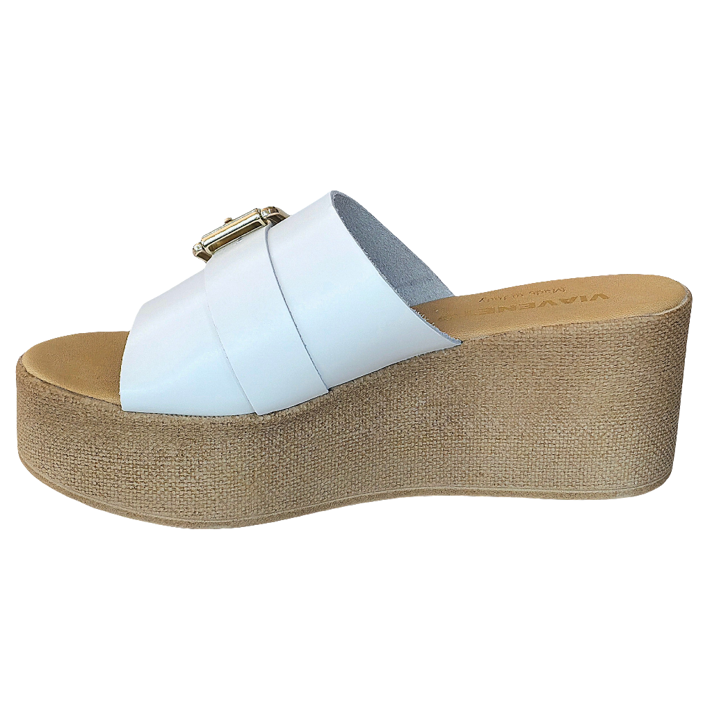 Papuci dama piele naturala alb, platforma 6.5 cm, Made in Italy, Claudia Bianco, colectia vara 2025.