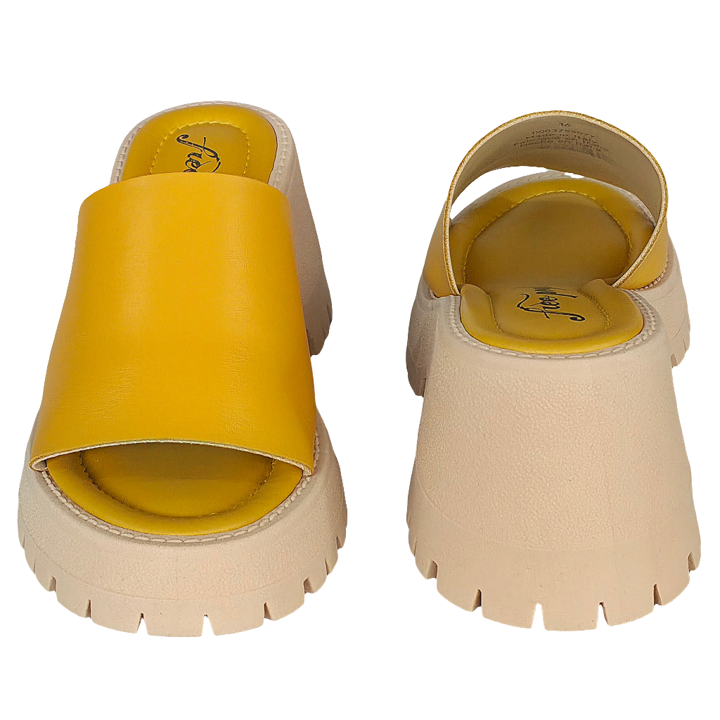 Papuci dama galbeni mustar din piele naturala, cu platforma, Winona Wedge Sandal, Colectia Vara 2025.