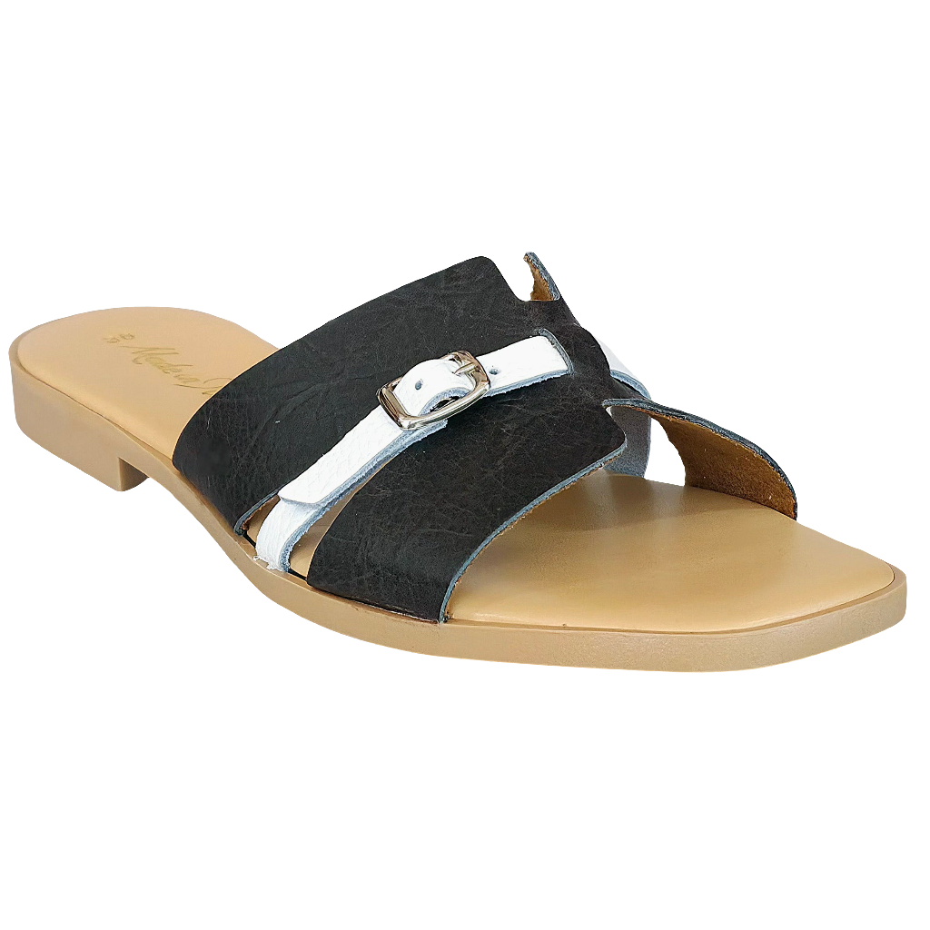 Papuci dama din piele naturala maro si alb, stil elegant, Made in Italy, Colectia Vara 2025.