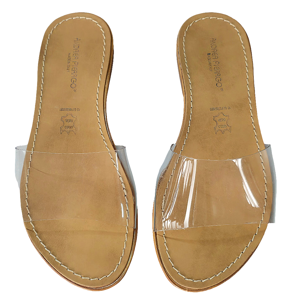 Papuci dama din piele naturala si silicon incolor, art 3275, colectia Vara 2025, fabricati in Italia.