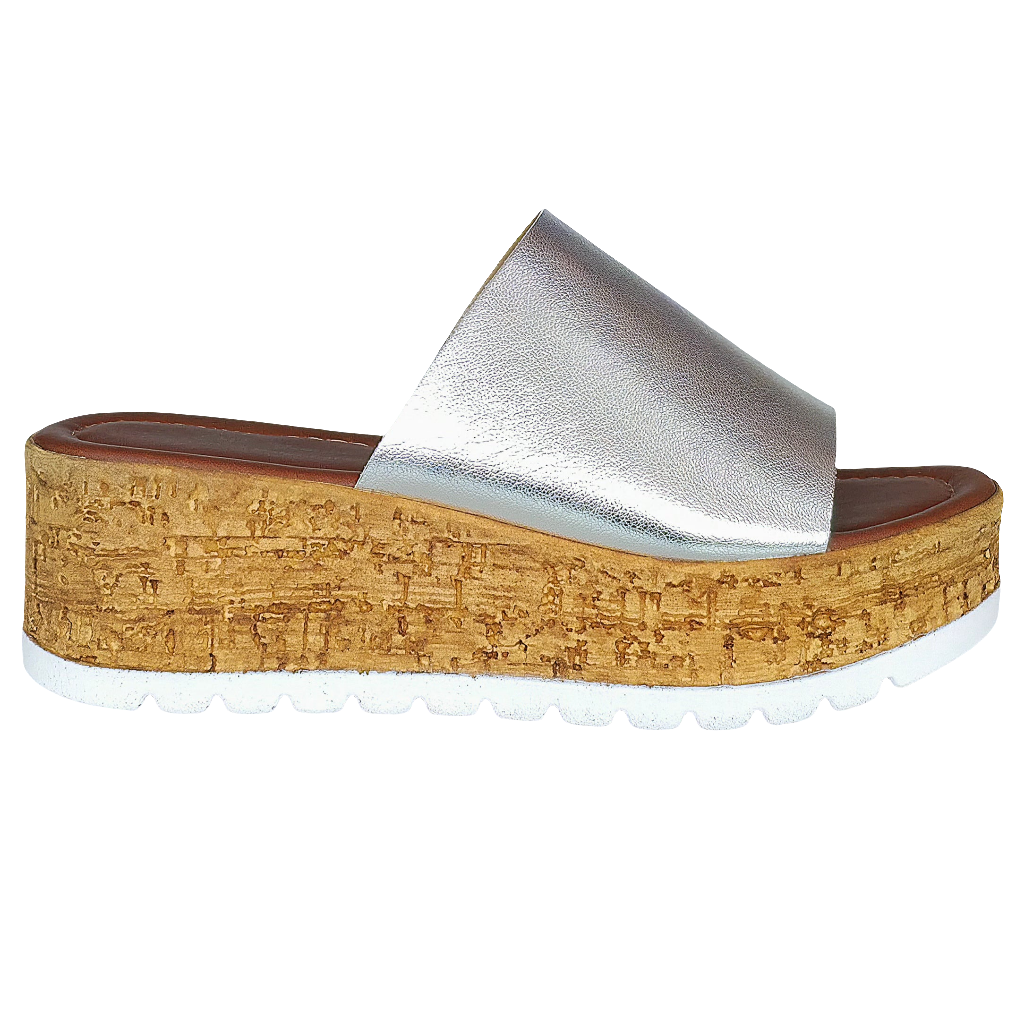 Papuci dama din piele naturala argintii cu talpa usoara, platforma de 5.5 cm, Colectia Vara 2025, Made in Italy