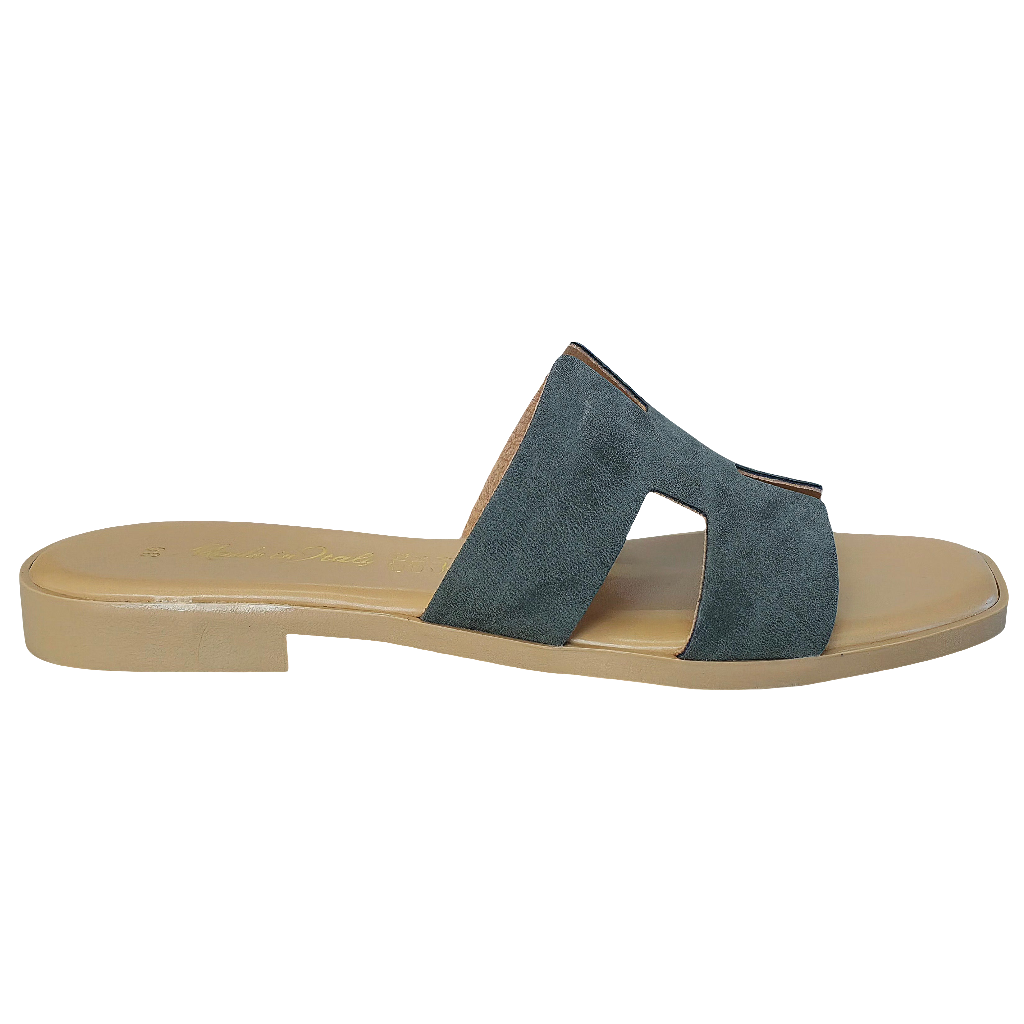 Papuci dama din piele naturala gri, design modern, Made in Italy, Colectia vara 2024, confortabil și elegant.