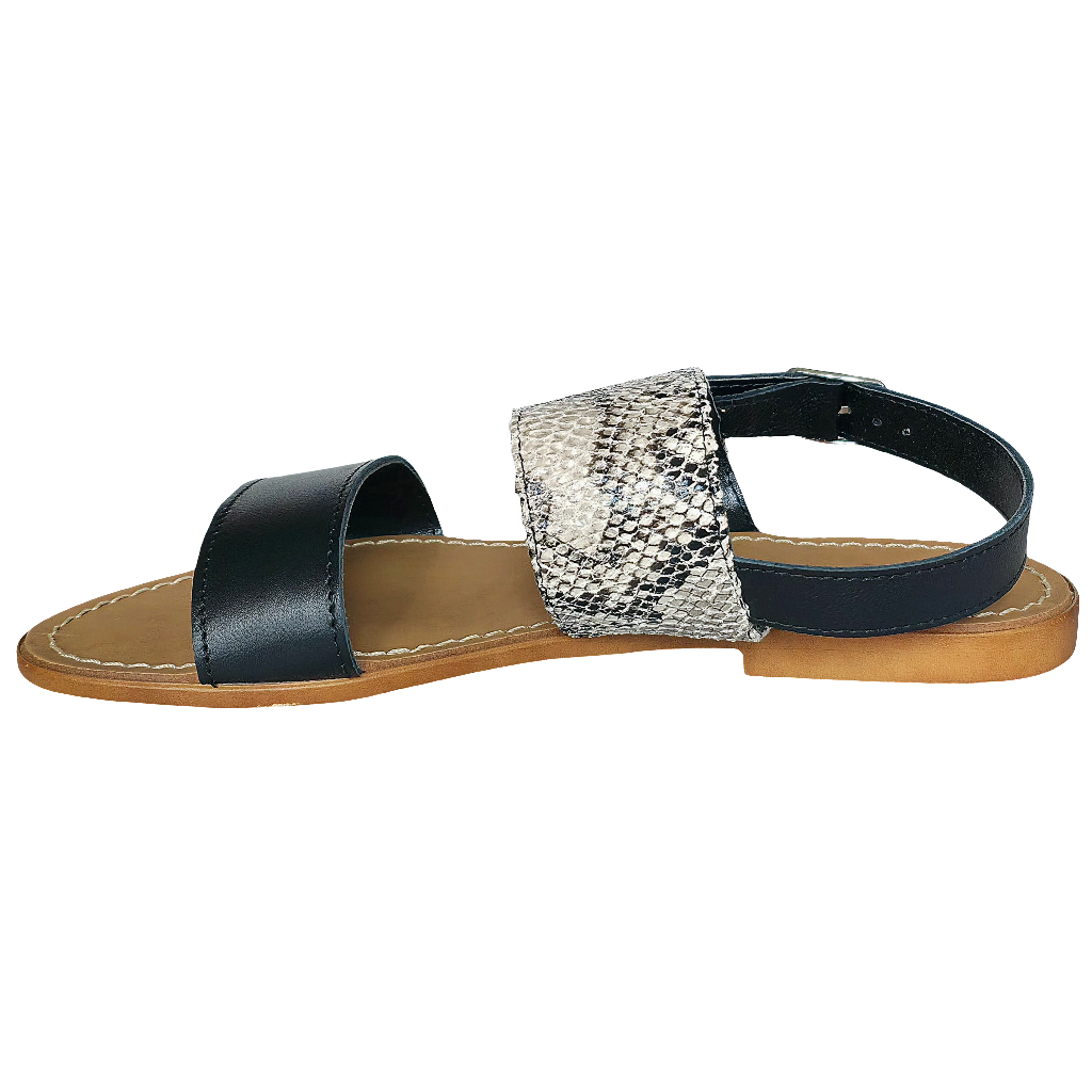 Papuci dama din piele naturala, Negru-Andrea Pierago, Art 3183, cu detalii snakeprint, made in Italy.