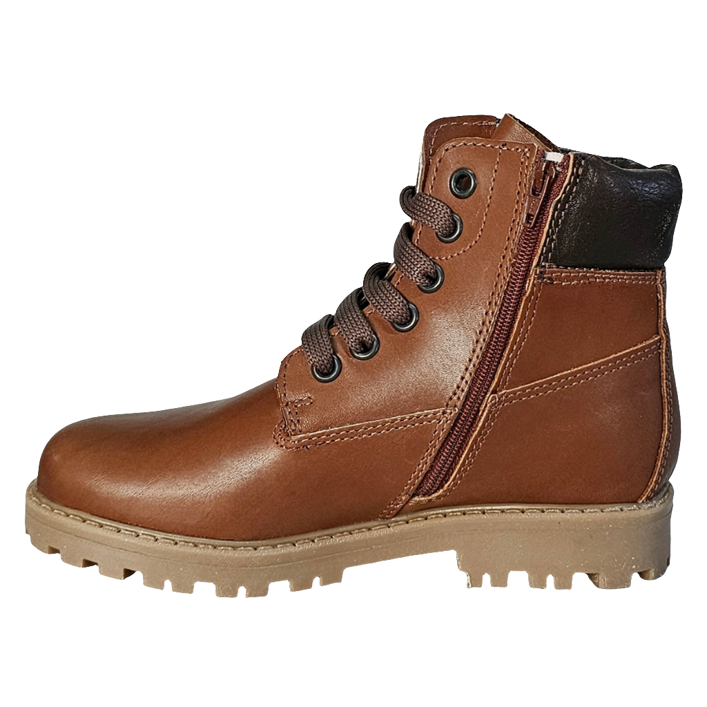 Ghete copii din piele naturala, model unisex, maro, cu talpa de 2.5 cm, partea superioara de 10 cm, Made in Italy.