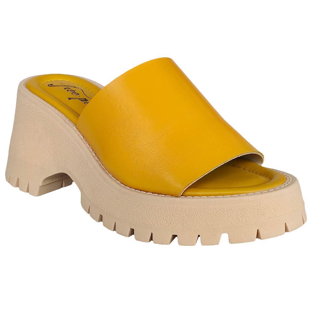 Papuci de dama galbeni din piele naturala, Winona Wedge Sandal, cu platforma, colectia Vara 2025, Made in Italy.
