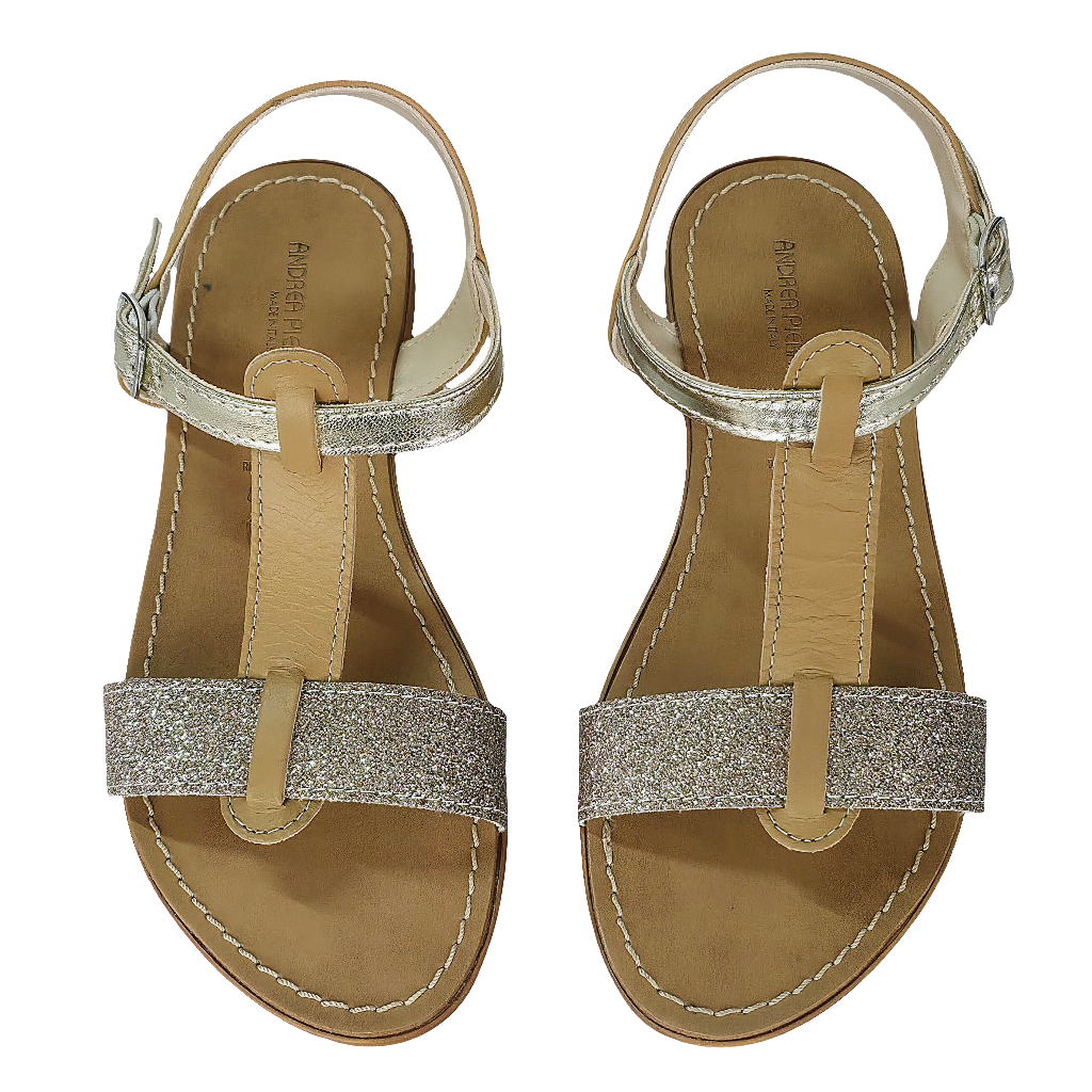 Papuci dama din piele naturala, Bej-Andrea Pierago, Art 3107 Positano Naturale, cu detalii stralucitoare.