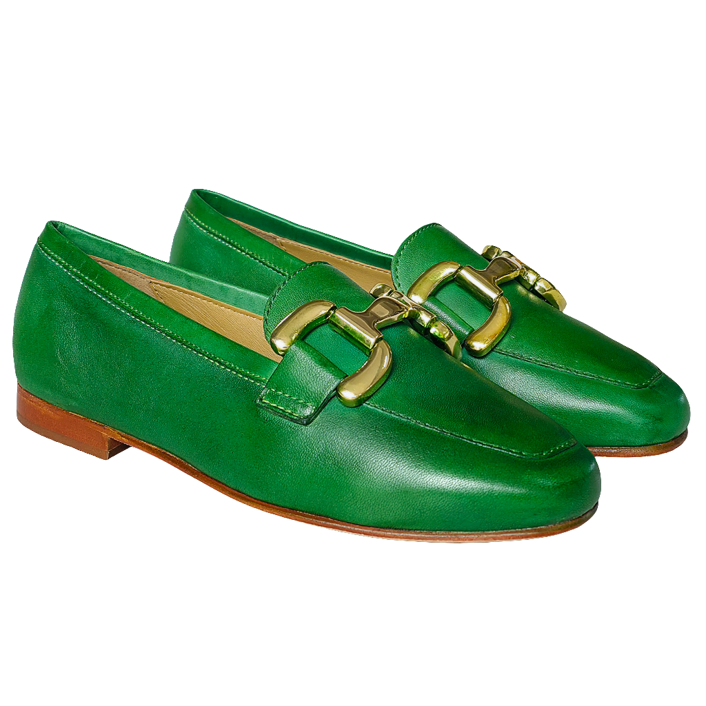 Pantofi dama din piele naturala verde, Rebecca M@Lucchi, talpa flexibila, vopsit manual, colectia Primavara/Vara 2025