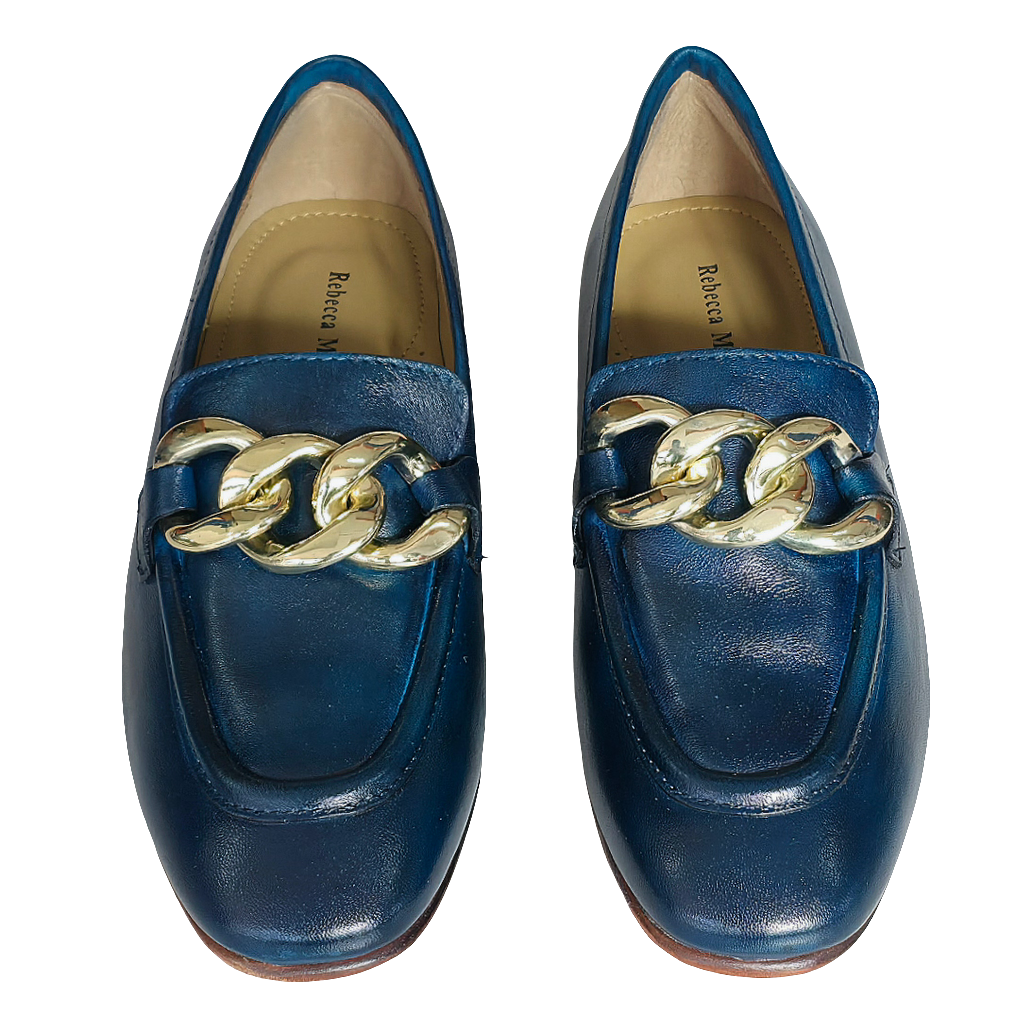 Pantofi dama din piele naturala bleumarin cu detalii aurii, flexibili si eleganti, din colectia Primavara/Vara 2025