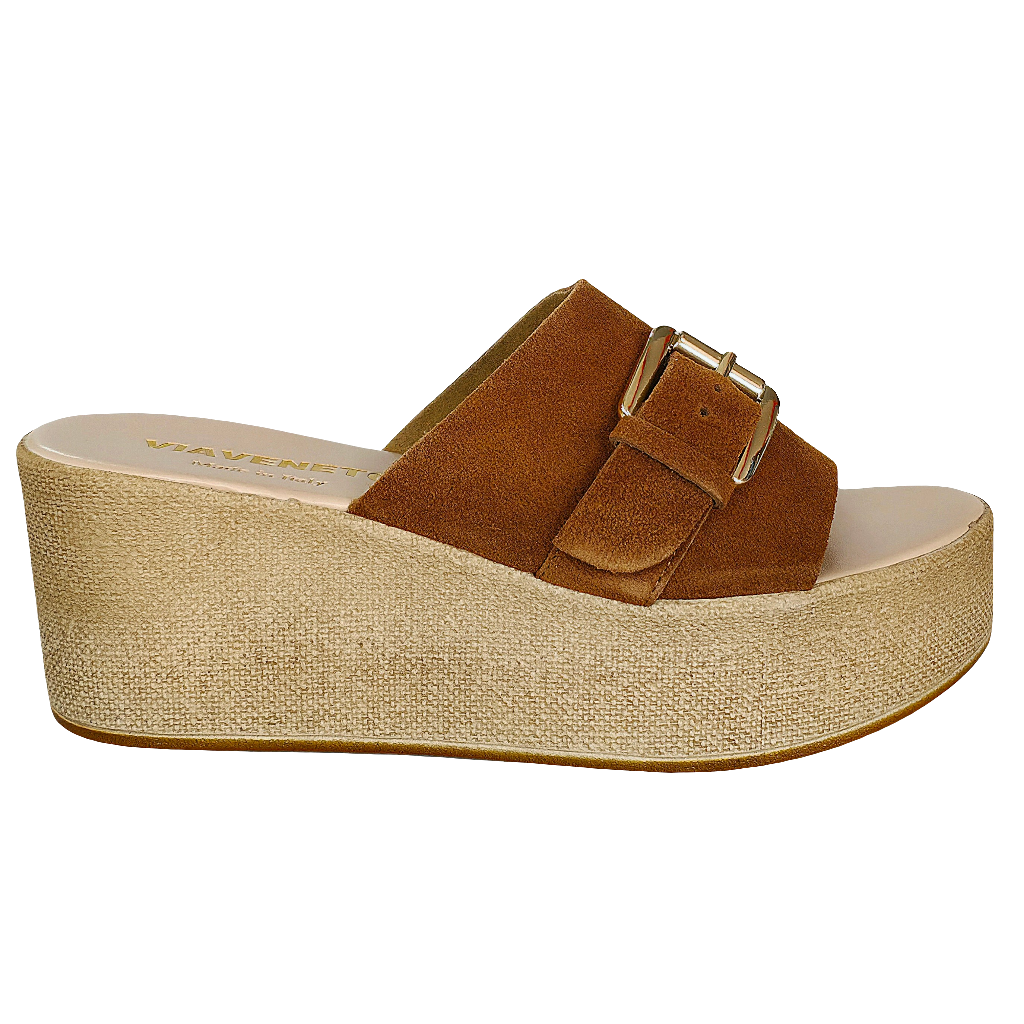 Papuci dama din piele naturala intoarsa maro cu talpa inalta, made in Italy, stil elegant pentru vara 2025 🌞